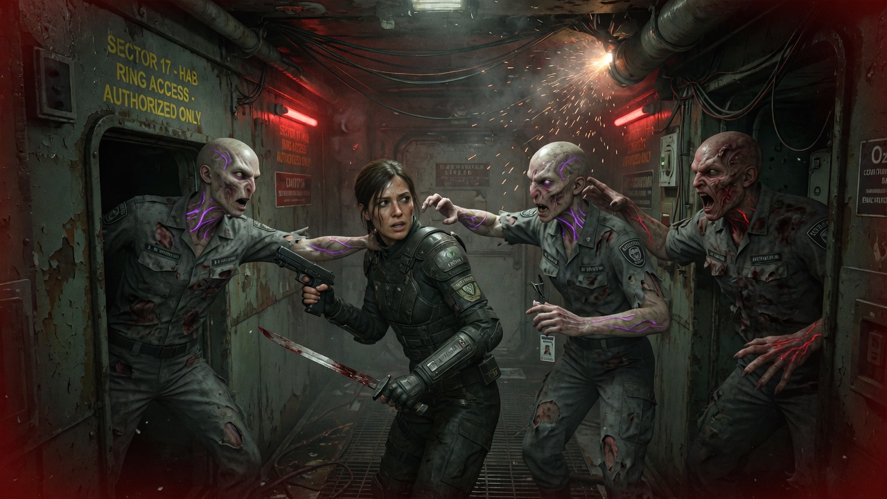 Survivor cornered in a combat corridor