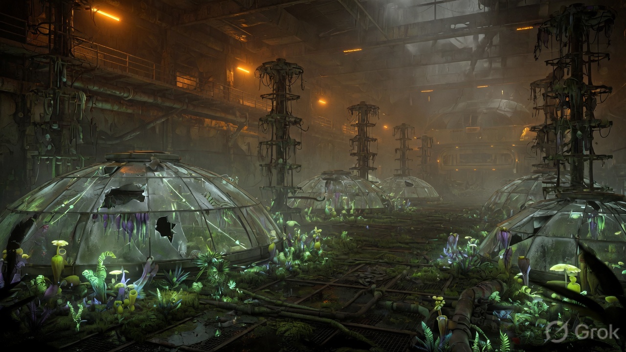 Overgrown hydroponic forest deck